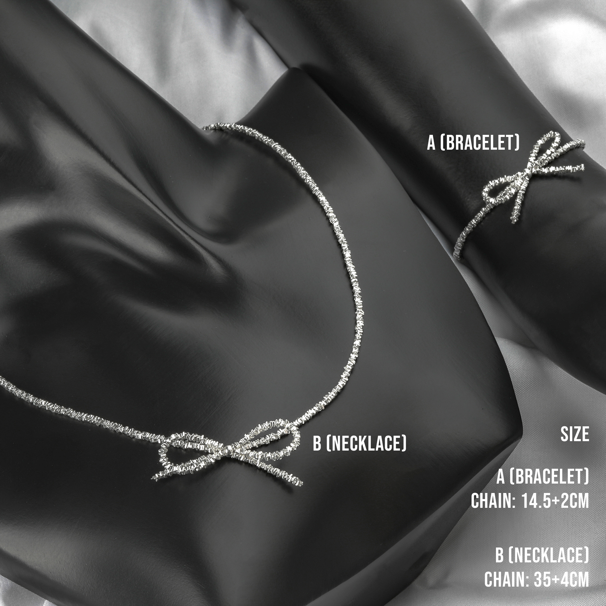 [SB4404], [SN4416] Silver 925 Spread Texture Ribbon Bracelet and Necklace SET