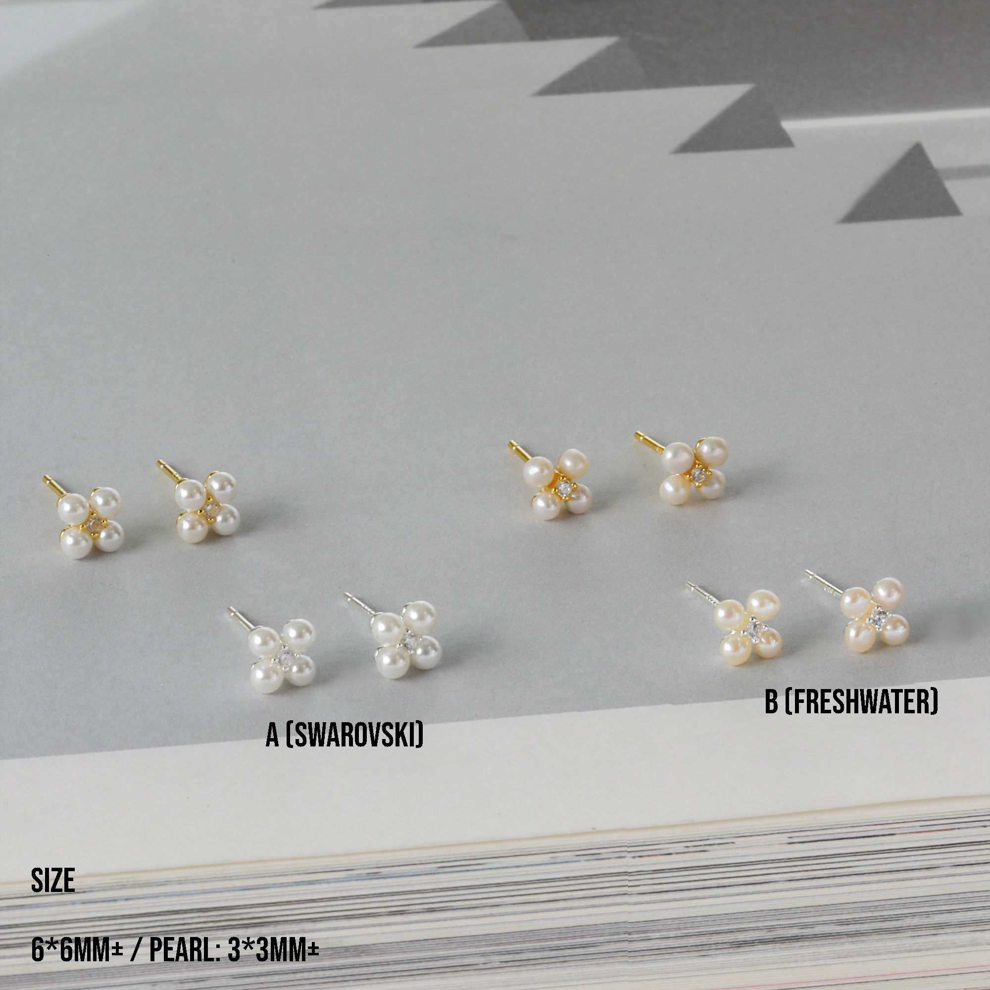 [SE4426] Silver 925 Quad Pearl Cubic and Center Earrings