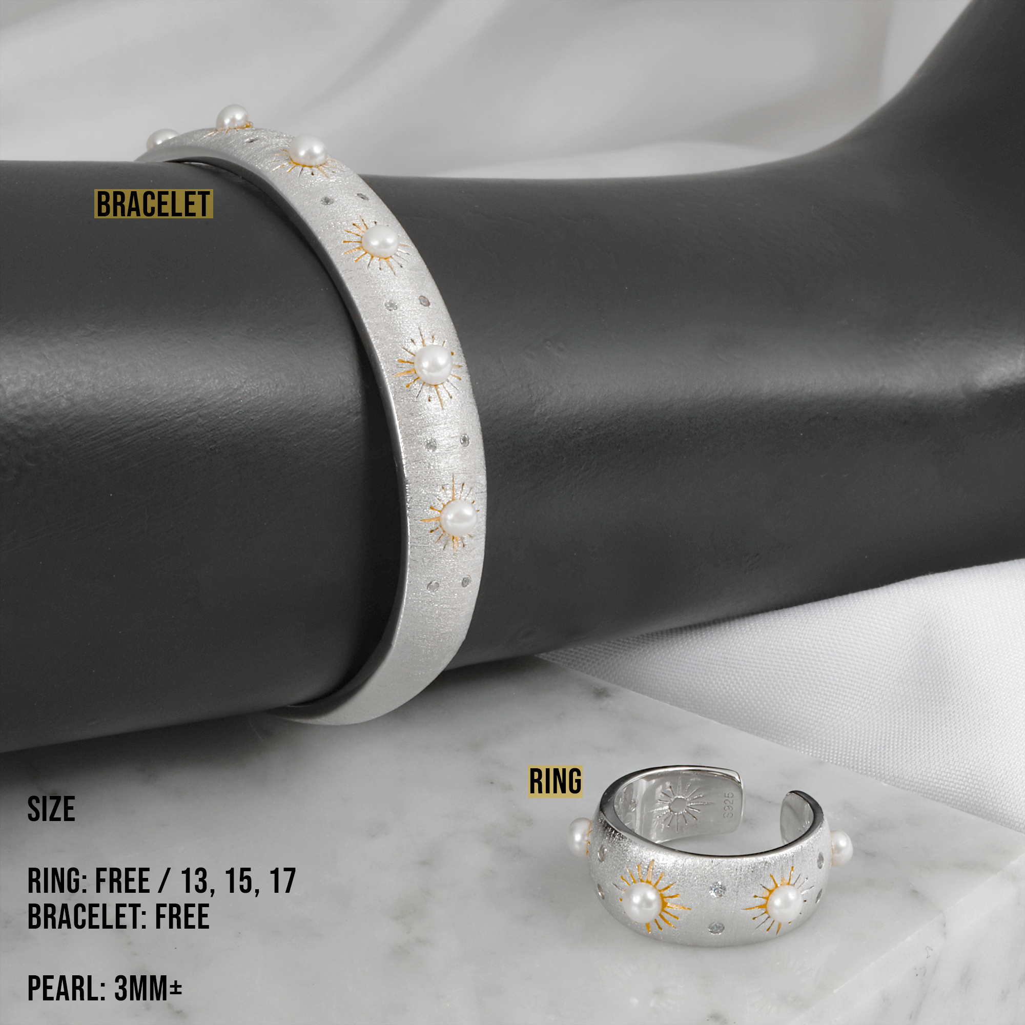 [SR4406], [SB4406] Silver 925 Bucellati Cubic Dot Pearl Open Jewelry SET