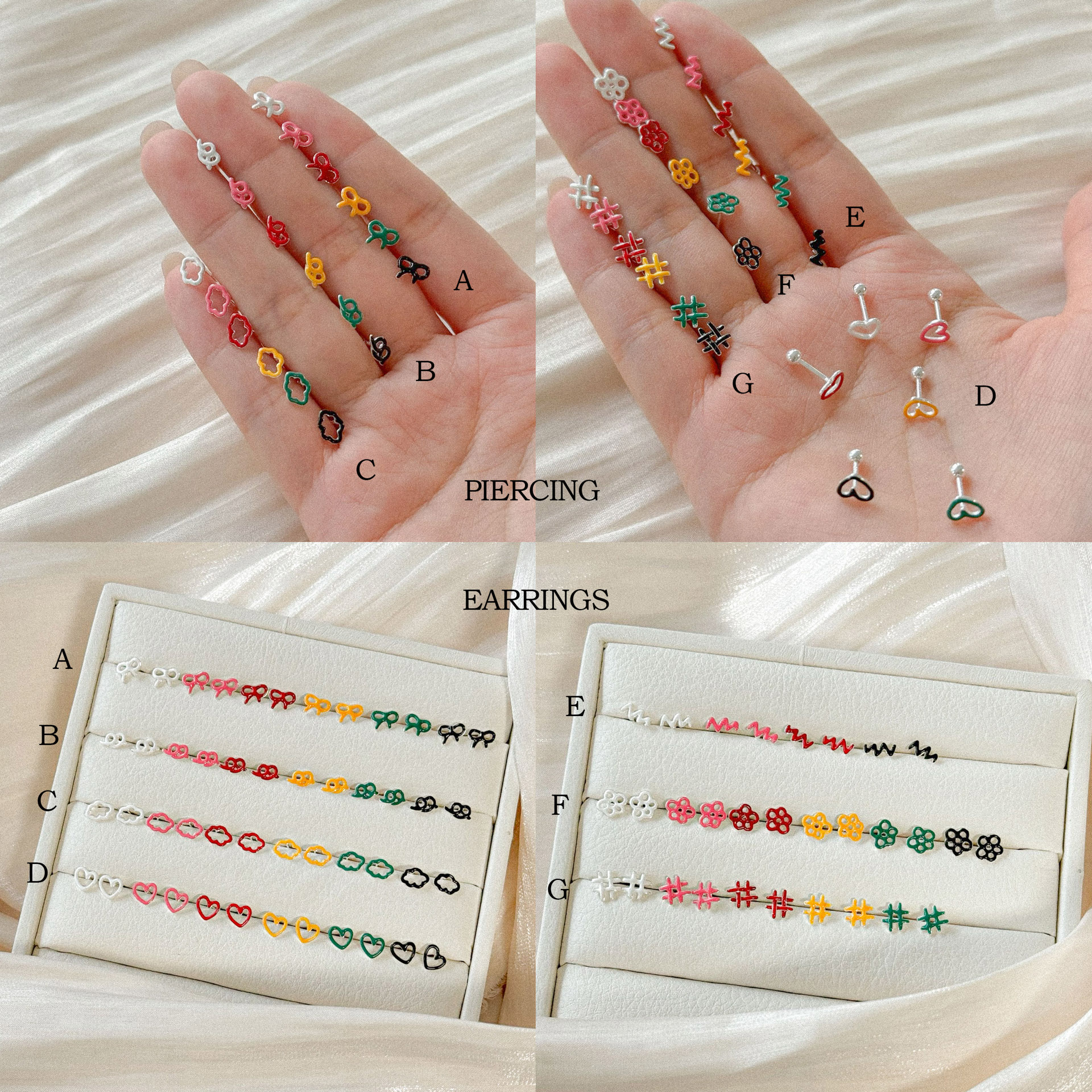 [SPC4503,SE4506] Silver 925 Colorful Doodle Ring Earrings &amp; Piercing SET